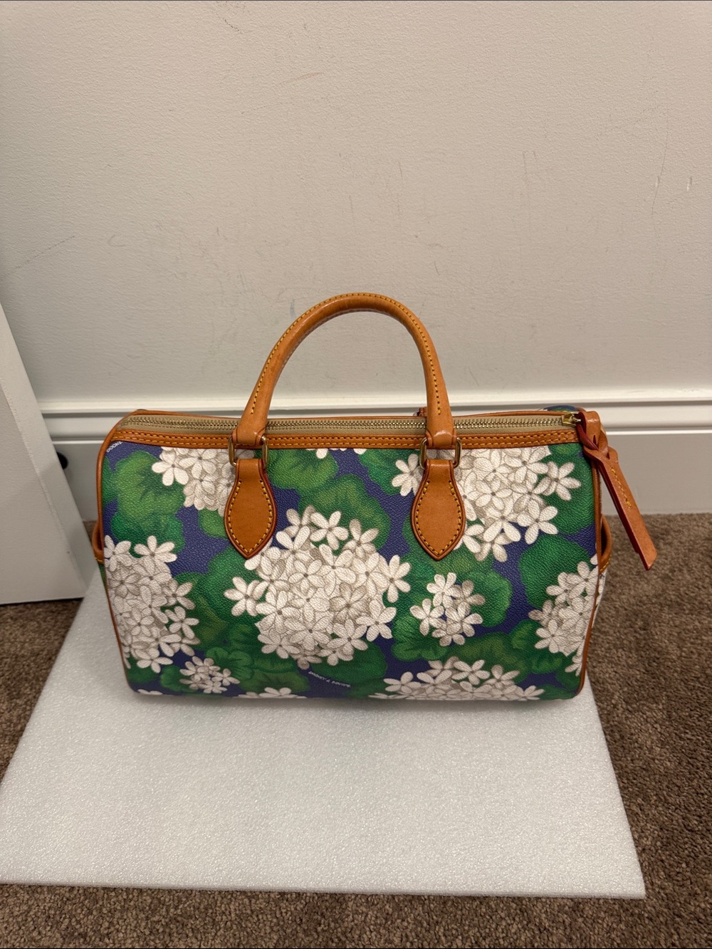 Dooney & Bourke Navy Hydrangea floral Satchel shoulder bag purse - Picture 4 of 12